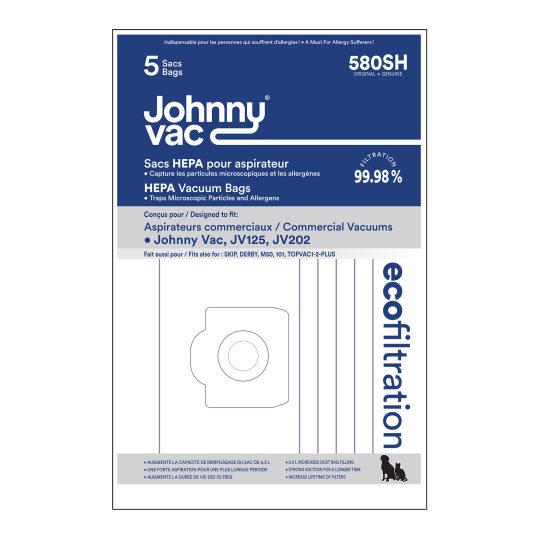 Sac en microfiltre HEPA pour aspirateur commercial Johnny Vac JV125 et JV202