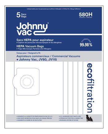 Sac en microfiltre HEPA pour aspirateur commercial sec et humide Johnny Vac JV115