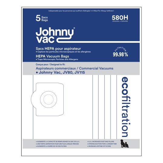 Sac en microfiltre HEPA pour aspirateur commercial sec et humide Johnny Vac JV115