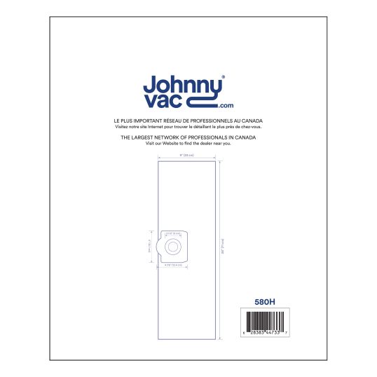 Sac en microfiltre HEPA pour aspirateur commercial sec et humide Johnny Vac JV115