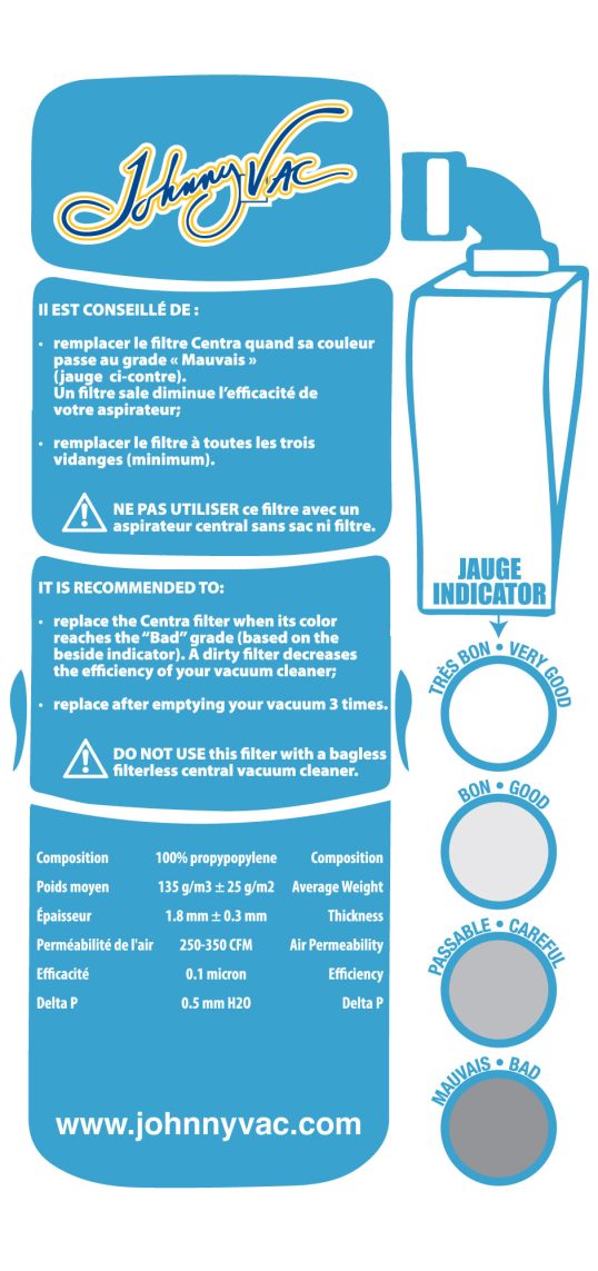 Filtre de sortie d'air pour aspirateur central - Universel