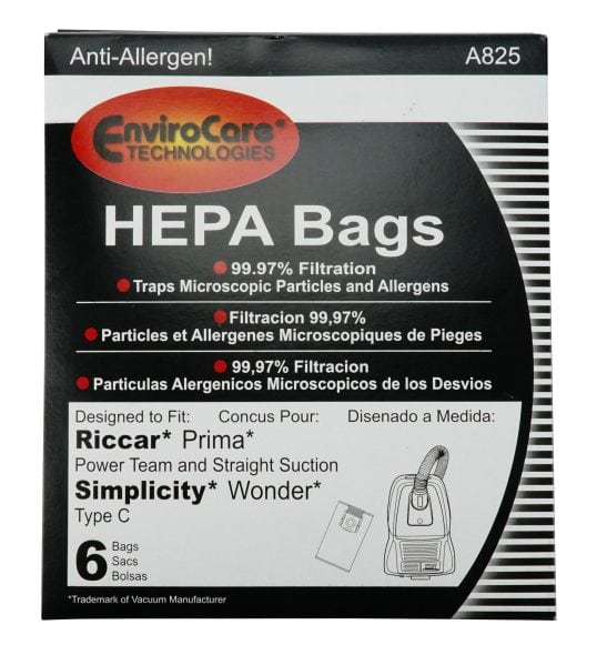 Sac en microfibre HEPA pour aspirateur chariot Ricar Prima et Simplicity Wonder