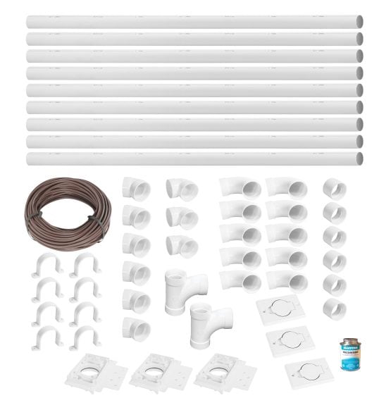 Ensemble pour installation d'aspirateur central de 3 prises incluant 48p de tuyaux
