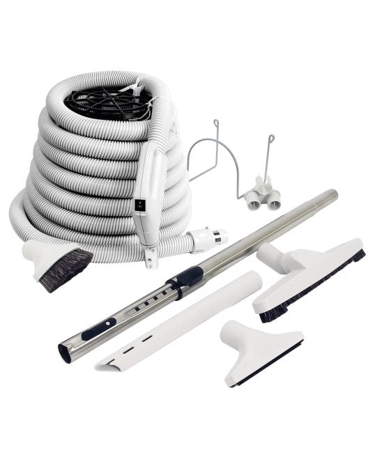 Ensemble de boyau et accessoires pour aspirateur central avec poignée pompe à gaz et bouton arrêt départ